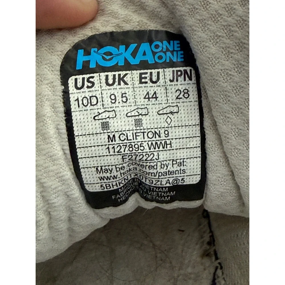 Hoka One One Clifton 9 Mens 10D White Running Shoes 1127895 WWH